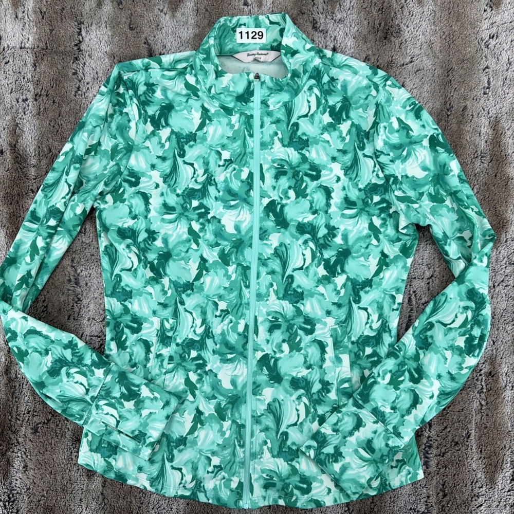 Tommy Bahama Active Jacket Womens Medium Green Floral Full Zip Athletic Golf